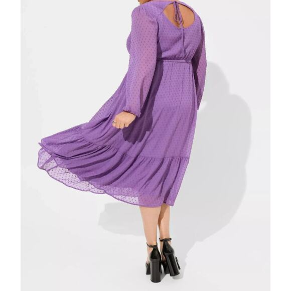 New Torrid Purple Clip Dot Chiffon Midi Dress Women's 2X /18-20 Plus Whimsygoth - Picture 8 of 15